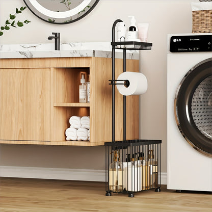 A Standalone Toilet Paper Holder That Can Store 6 Extra Rolls, Made of Durable Steel with an Oiled Bronze End, Easy to Put Together, And Designed to Save Space in Your Bathroom, Toilet Paper Storage Containers
