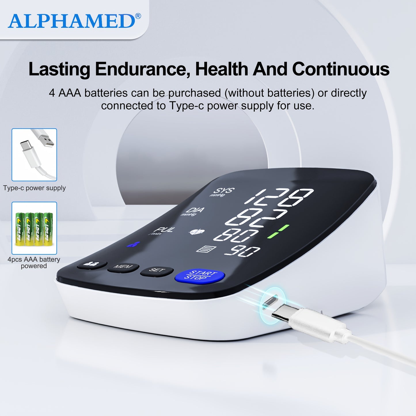 1pc ALPHAMED Automatic Arm Blood Pressure Monitor U82RH, USB Powered, 8. 7-17 Inch Cuff, 2x199 Memory, LED High-Definition Curved Screen, Intelligent Design, Suitable for Elderly, Ideal Gift for Family and Friends