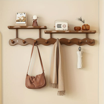 [Multifunctional 8-Hook Coat Rack] Durable Bamboo Wall-Mounted Coat Rack | Multifunctional Entryway Storage Shelf with Hooks for Hanging Coats, Hats, Bags, And Keys, Space-Saving Modern Design, Suitable for Bedroom, Entrance, Hallway