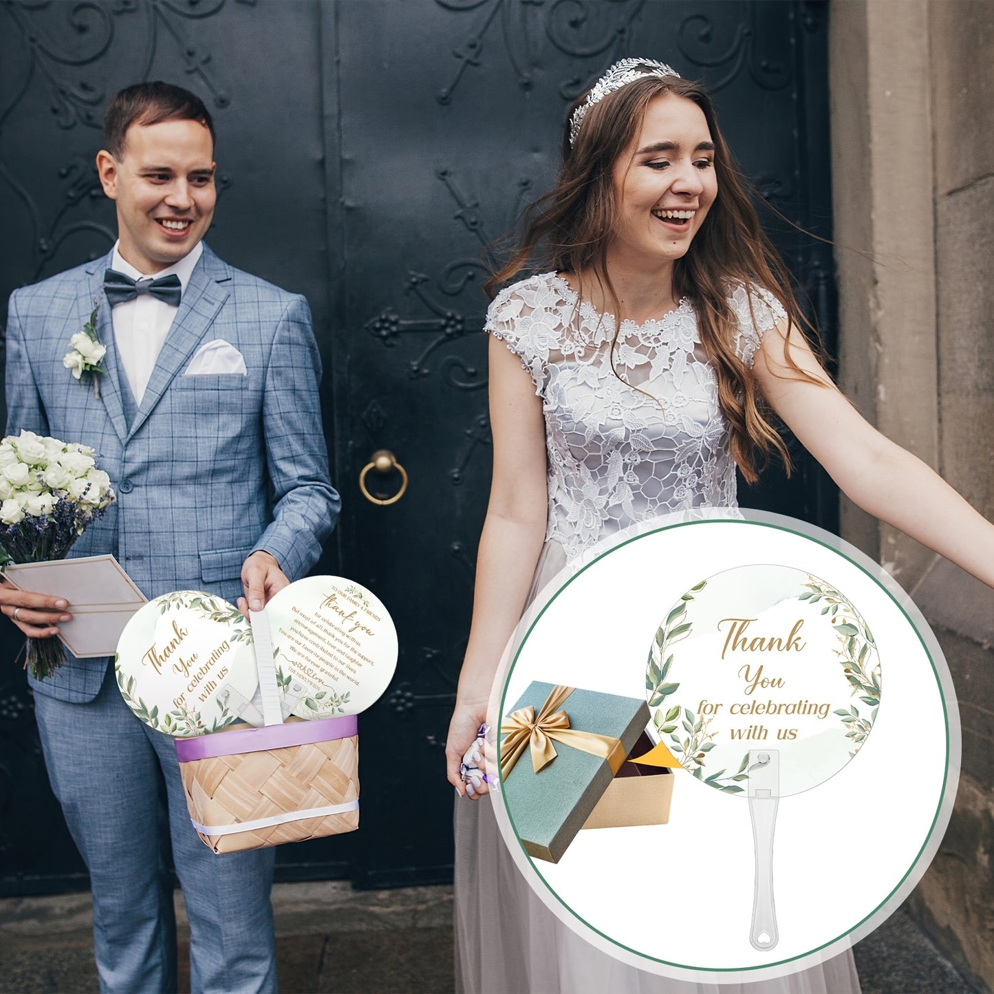 100pcs Bulk Wedding & Party Wedding Favor Fans - Bulk Plastic Handheld Greenery & Blowing Fans with Handle for Ceremony, Bridal Shower, for guests - Elegant Wedding, Lightweight Cooling Fans for Hot Events (Plastic)