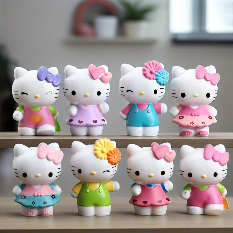 Sanrio 8pcs Hello Kitty mini figurine set, office and home decoration desktop ornaments, can be used in cars or collectible model dolls - the perfect gift choice for birthdays, Valentine's Day, Halloween, Christmas and autumn decorations,  Anime