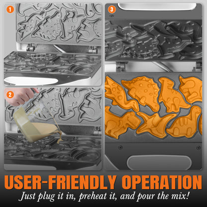 Dinosaur Waffle Maker Electric – 8 Dino Shapes Non-Stick Pancake Maker for Kids | Also Available in Car & Monster Designs