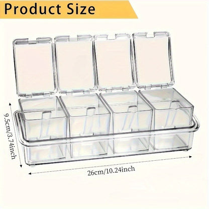 4pcs Kitchen Seasoning Storage Box - Transparent Multi Grid Moisture Proof with Lid Seasoning Storage Box, Essential for Home and Apartment Use