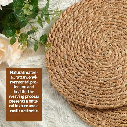 12pcs Natural Rattan Table Mats - Heat-Resistant Non-Slip Round Placemats, 11.8 Inches Rustic Bohemian Wicker Heat-Resistant Dish Mats for Kitchen & Dining Table, Holiday Party Decor (Christmas, Thanksgiving, Easter, Valentine'S