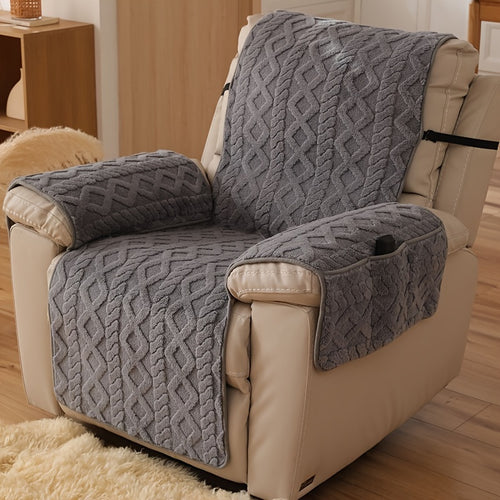 1pc of Shu Velveteen Non-Slip Recliner Cover, Soft Plush Single Chair Sofa Cover, Armrested Single Chair Protective Cover, Pet Scratch-Resistant Sofa Cover, Recliner Protection Cover, Ideal for Bedroom, Office, Living Room, Home Decor