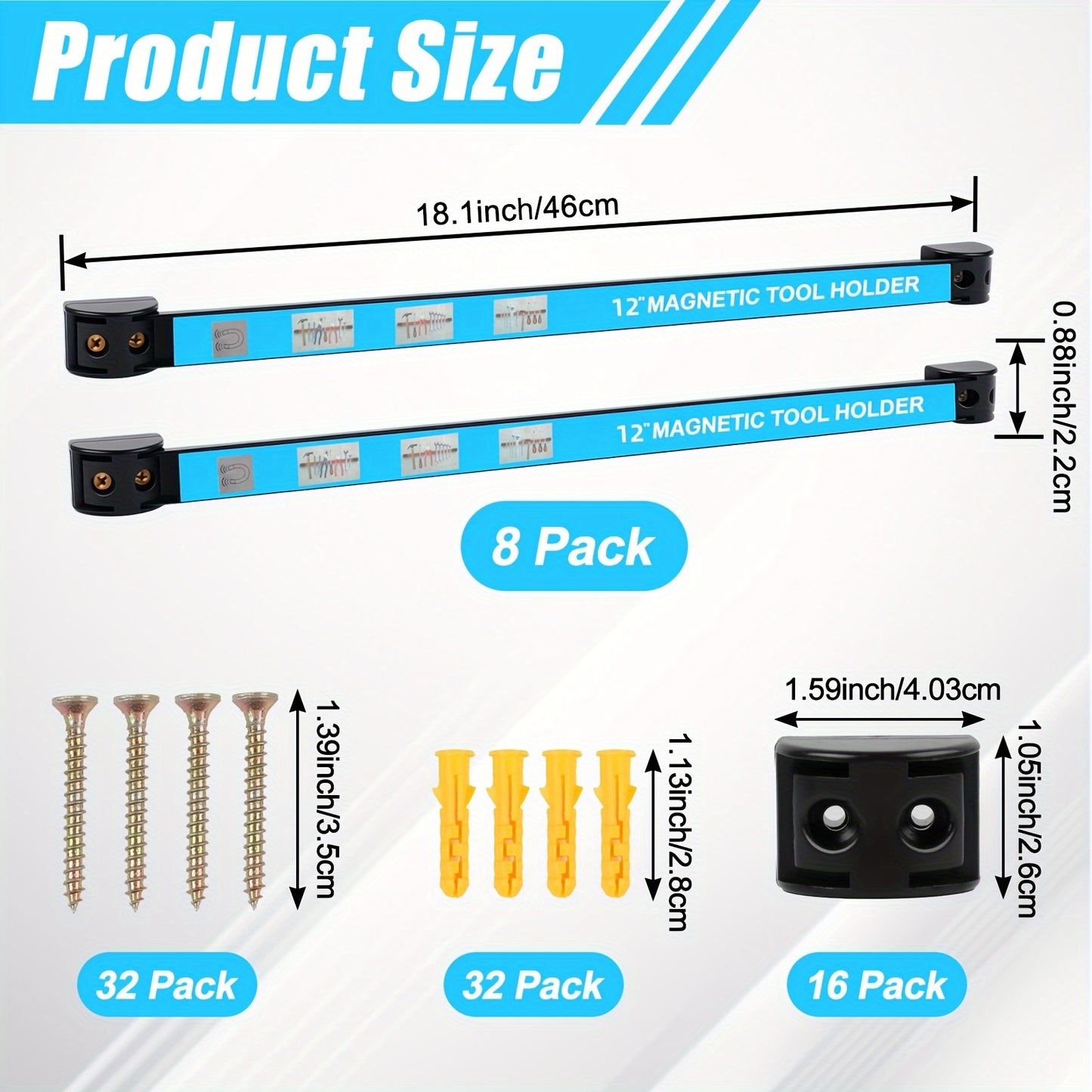 12-18 Inch Tool Rack Set - 8pcs Tool Bar Hardware Tool Kitchenware Iron Product Storage, Suitable for Tool Rooms, Furniture, Kitchen Tool Storage