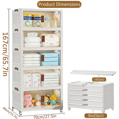 5--1 Layer Of Folding A Locker, The Kitchen Bin, Large Double Open Store Content Box, Cabinet Fittings, Furniture with Cover And Wheel Large Locker to Store Clothes, Snacks, And Books, Home Office Outdoor Folding Container 1/2/3/4/5Layer Cabinet