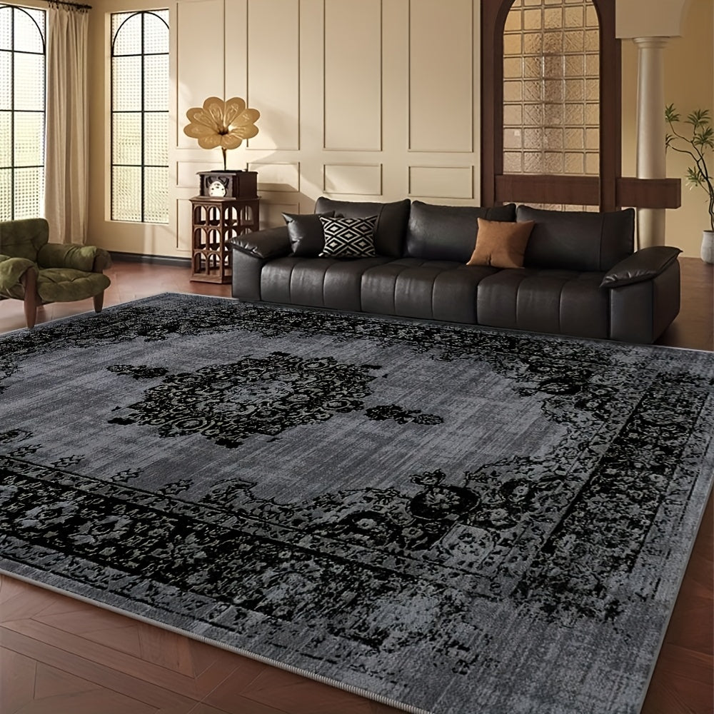 Velvet Floral Print Carpet: Bohemian Design, Low-Pile & Machine Washable. Perfect for Living Room, Bedroom, Office, Cafe. Non-Slip, Easy Care, Geometric Pattern.
