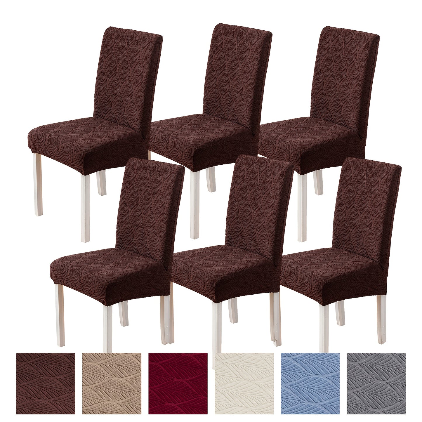 6pcs High Quality Dining Chair Covers - New Upgraded Small Leaf Pattern, Thickened Polyester-Spandex Blend, Elastic One-Piece Design, Machine Washable, Pet-Friendly, 6 Colors for Home & Restaurant Use