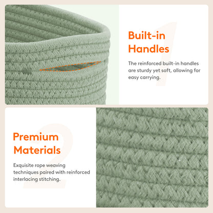 Woven Storage Baskets 6-Pack Cotton Rope Cube Bins 11x7x5" | Handmade Small Shelf Baskets for Organizing Closet Bedroom Living Room Playroom | Round Decorative Storage Caddy Multiple Colors