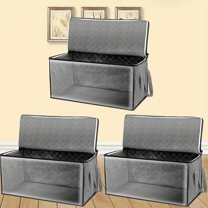 Set of 3 Foldable Storage Bags for Clothes, Featuring a Large Transparent Window And Durable Handles, Ideal for Organizing Closets, Dorms, Pillows, Bedding, Clothing, Stuffed Animals, And Blankets, in Grey, Under-Bed Storage