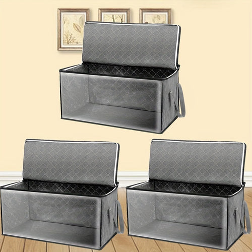 Set of 3 Foldable Storage Bags for Clothes, Featuring a Large Transparent Window And Durable Handles, Ideal for Organizing Closets, Dorms, Pillows, Bedding, Clothing, Stuffed Animals, And Blankets, in Grey, Under-Bed Storage