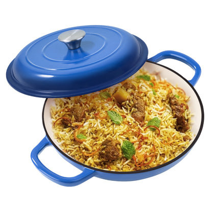Enamel Cast Iron Dutch Oven 3QT with Lid, Shallow Braiser Pot with Double Handles for Cooking Braising Stewing, Compatible with All Stovetops & Oven – Colorful Enameled Cast Iron Cookware
