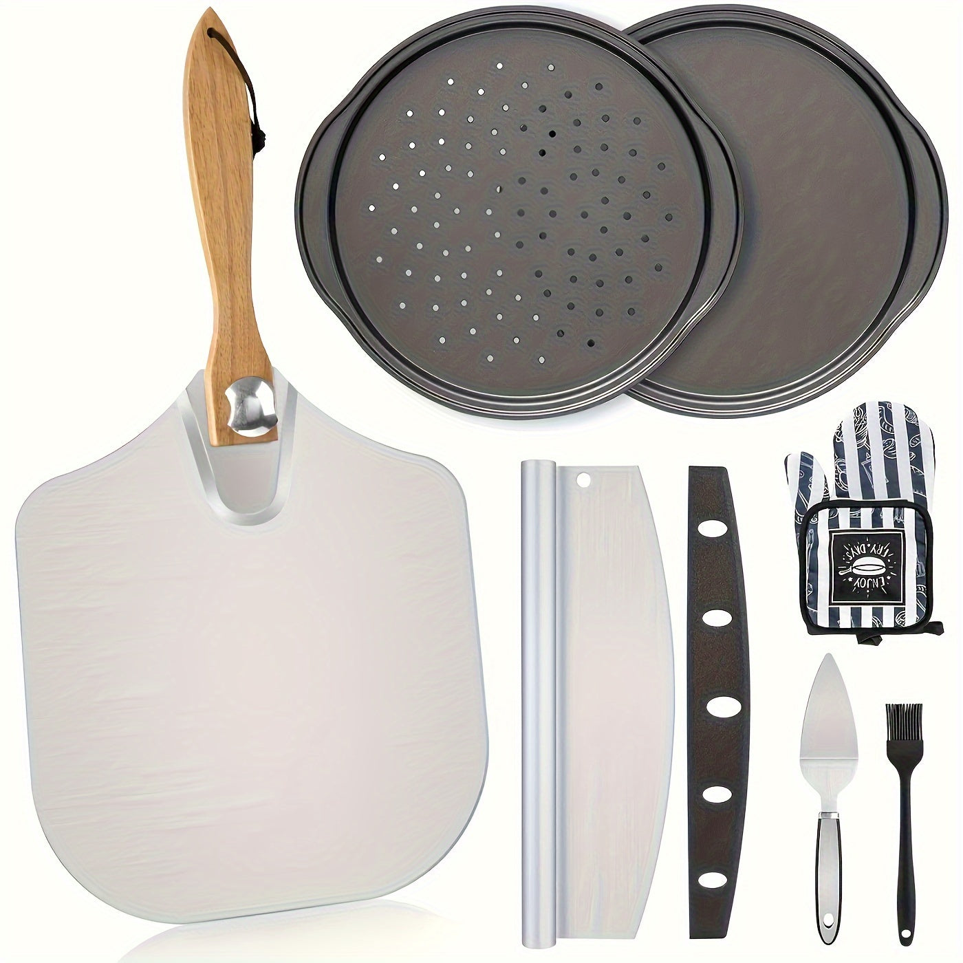 7/8pcs Professional Oven Pizza Slate Set, Pizza Tools, Including Heat-resistant Gloves, Oil Brushes, Shovels, Pizza Knives, Mixers, Shock Resistant And Heat-resistant Tools, Suitable for Family Gatherings, Holiday Gift Giving