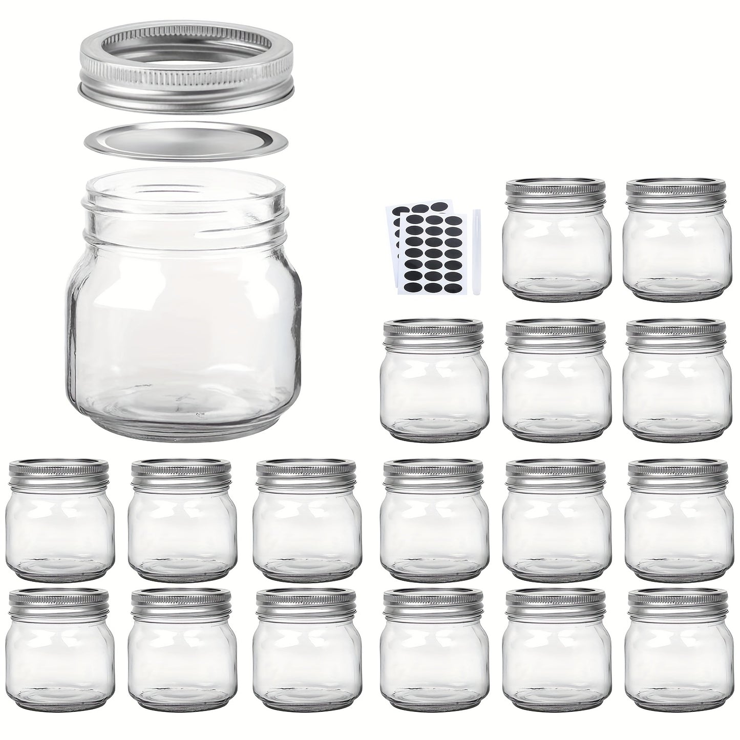9/18/27/36-Pcs, 8oz Glass Jars with Lids, Regular Mouth Mason Jars for Storage, Spice Canning Jar for Caviar, Herb, Jelly, Jams, Honey, Dishwasher Safe