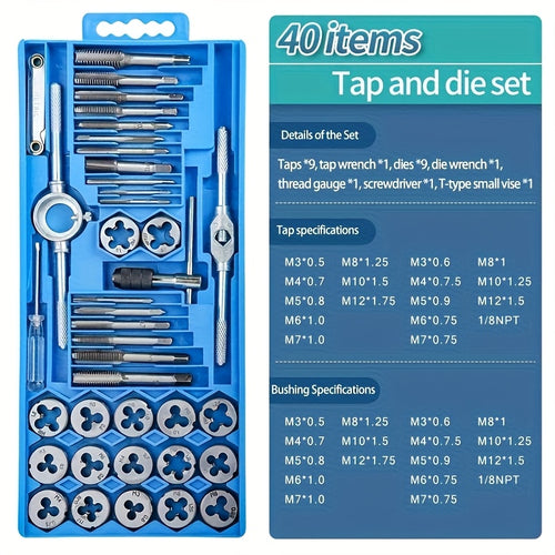 12 Or 40pcs Metric Hand Tapping And Thread Tapping Tool Combination - M3-M12 Thread Plug Straight Cone Reamer Tool, DIY Toolbox, for Daily Household Needs, Preferred Holiday Gift, Father's Day Gift (screwdriver Handle Color Randomly Distributed)