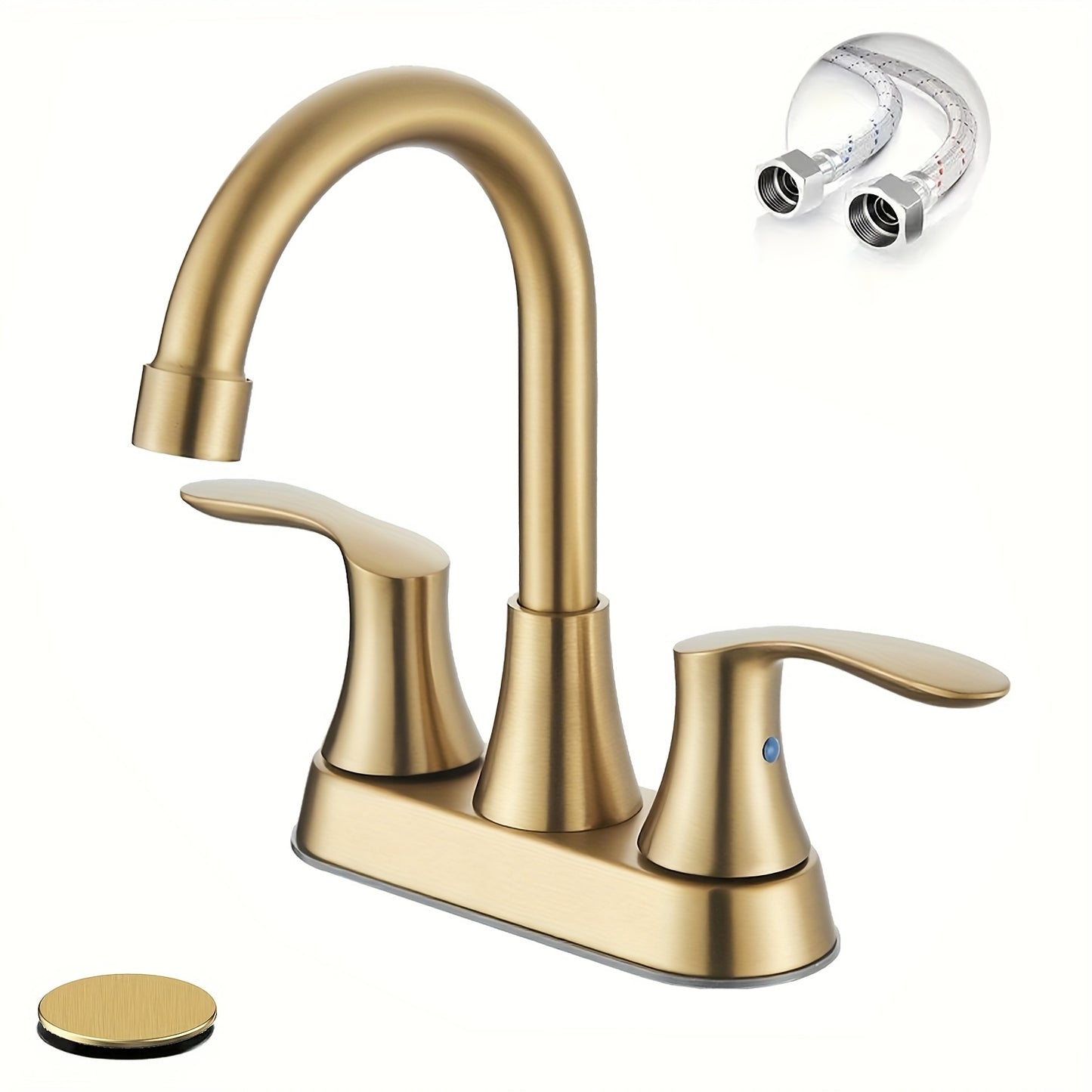 Centerset Bathroom Faucet 2 Handle 4 Inch - Lead-Free Dual Handle Vanity Sink Faucet with Pop-Up Drain & Supply Lines, Brushed Nickel, Matte Black, Oil Rubbed Bronze, Brushed Gold, 2-3 Hole RV Compatible