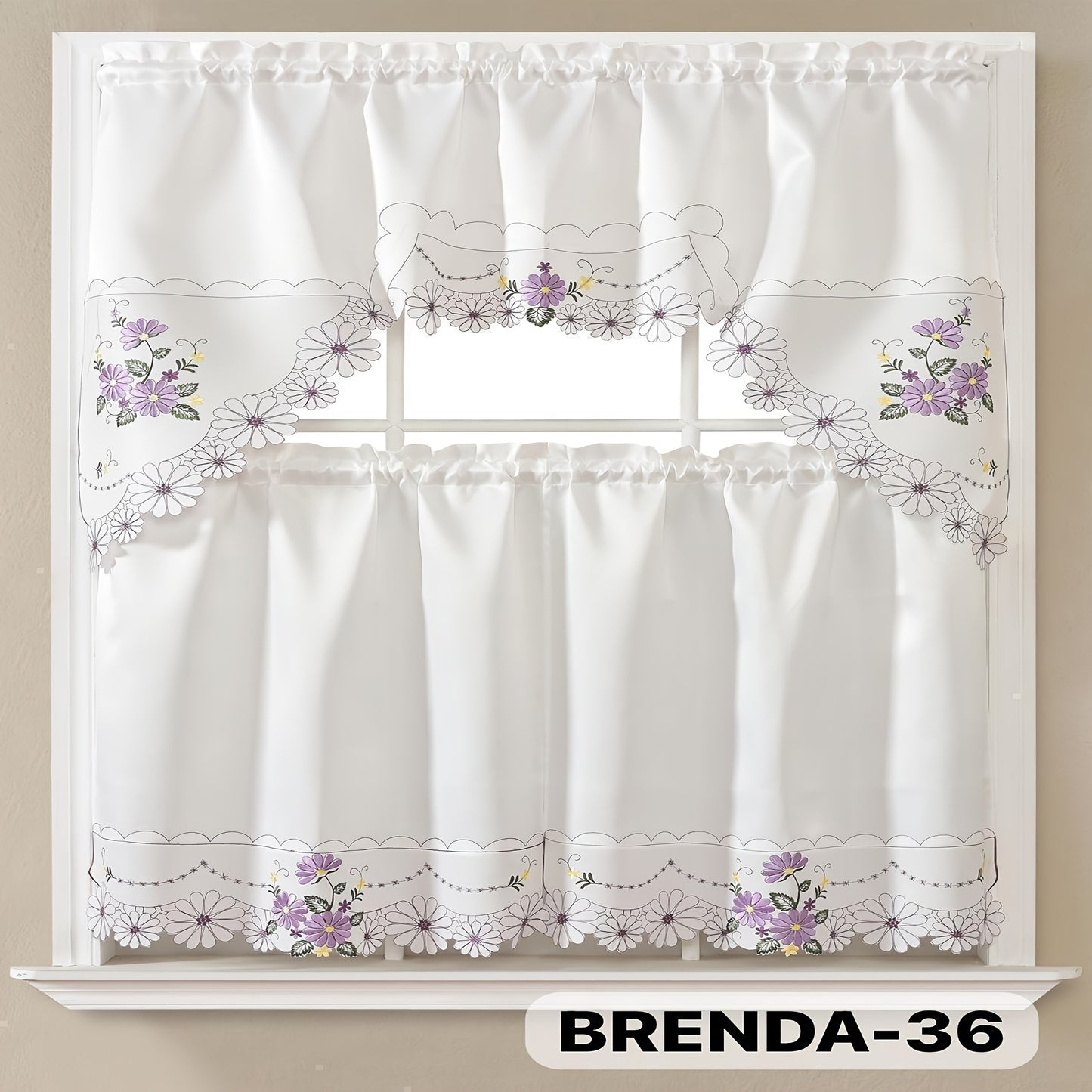 3pcs Embroidery Kitchen Curtains Set Flowers Embroidery Satin Fabric Faux Lightweight Soft Easy Care Machine Washable 49 Design Styles Available Holiday Gifts for Family Local Warehouse All Season Use Summer