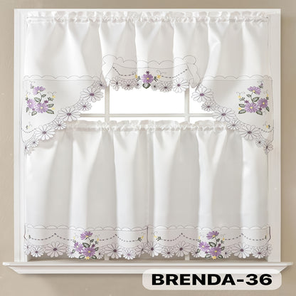 3pcs Embroidery Kitchen Curtains Set Flowers Embroidery Satin Fabric Faux Lightweight Soft Easy Care Machine Washable 49 Design Styles Available Holiday Gifts for Family Local Warehouse All Season Use Summer