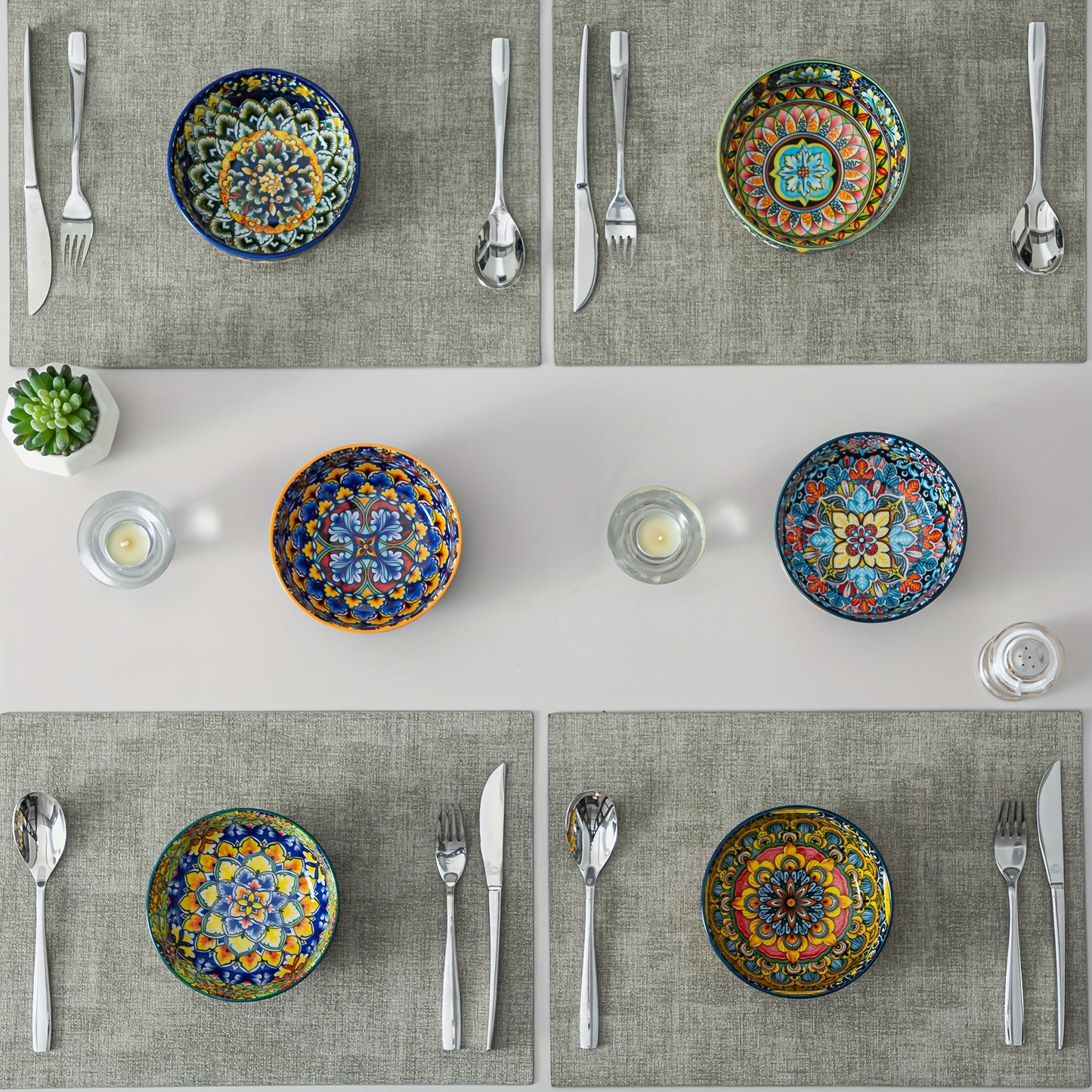 26oz Colorful Bohemian Style Cereal Bowls Set - for Cereal, Soup, Oatmeal, Ice Cream, Salad, Pasta Etc, Set Of 6