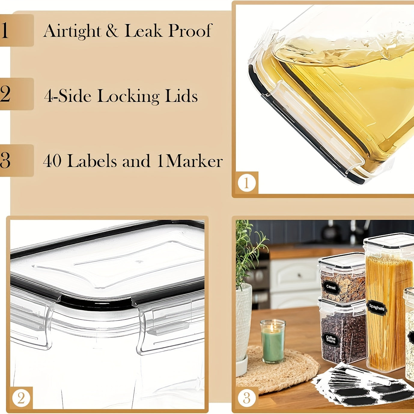 Set of 64 Airtight Food Storage Containers (32 Boxes And 32 Lids), Ideal for Organizing Your Kitchen And Pantry. Made from Bpa-Free Plastic, These Canisters Are Perfect for Storing Flour, Sugar, And Cereal, And Come with Labels And a Marker