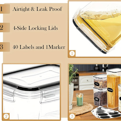 Set of 64 Airtight Food Storage Containers (32 Boxes And 32 Lids), Ideal for Organizing Your Kitchen And Pantry. Made from Bpa-Free Plastic, These Canisters Are Perfect for Storing Flour, Sugar, And Cereal, And Come with Labels And a Marker