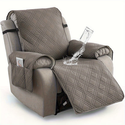 1pc 100% Waterproof Recliner Chair Cover, Non Slip Recliner Covers for Recliner Chair with Pocket, Pet Scratch-Resistant Sofa Slipcover, Washable Furniture Protector, Easy to Install for Living Room, Summer Home Decor, Father's Day Home Decorations