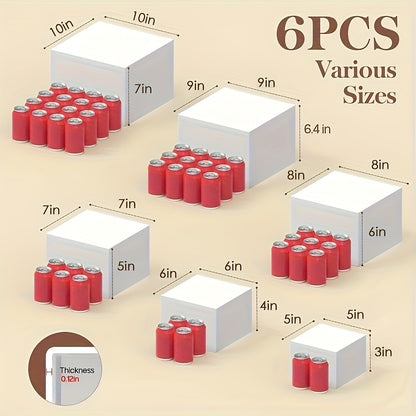 6pcs Buffet Risers, Food Risers for Buffet Table Display Stand Shelf for Party Catering Dessert Collectibles Acrylic Cube Boxes Display with Hollow Bottoms White Set, (3", 4", 5", 6", 7", 8", 9", 10")
