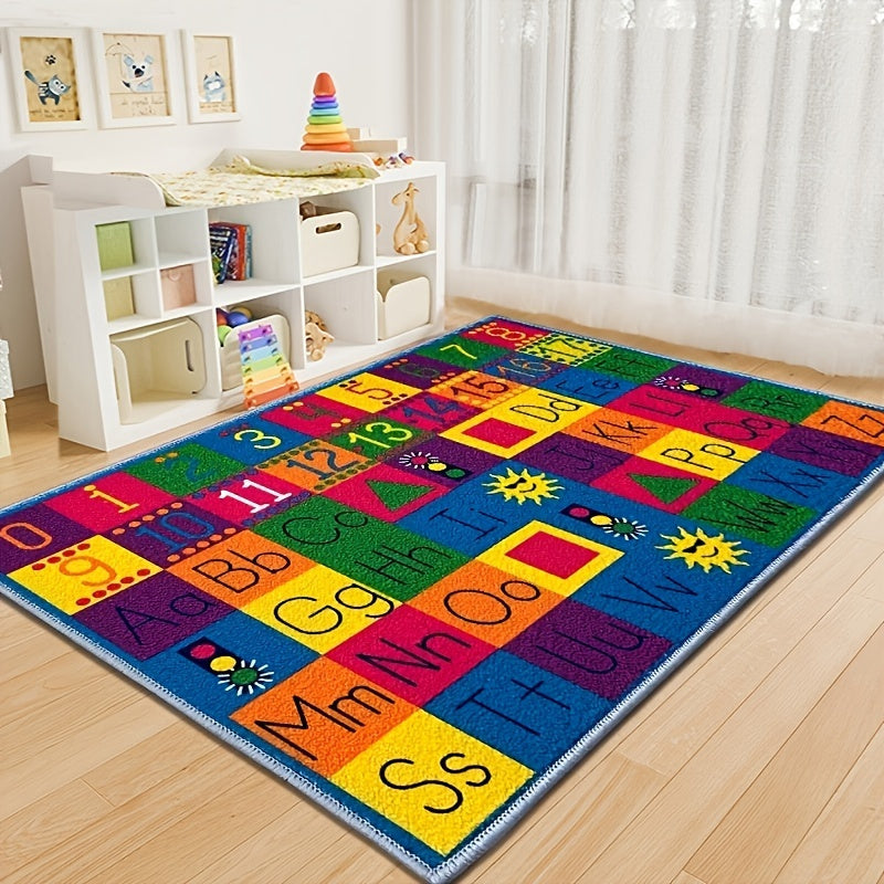 EGIDOO Educational Area Rug 120cm*180cm, 4x6ft, with ABC Numbers Math Symbols and Animal Shapes, Reading Alphabet Kids Rugs for Kindergarten Book Area, Colorful Classroom Playroom Carpets for Kitchen Home Office Dorm