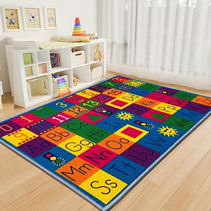 EGIDOO Educational Area Rug 120cm*180cm, 4x6ft, with ABC Numbers Math Symbols and Animal Shapes, Reading Alphabet Kids Rugs for Kindergarten Book Area, Colorful Classroom Playroom Carpets for Kitchen Home Office Dorm