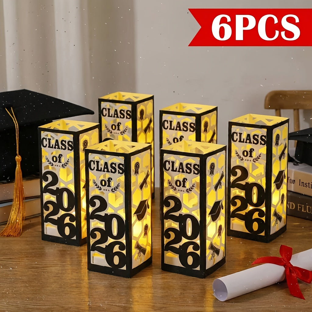 6pcs Large Graduation Centerpieces Decorations - Class of 2026 Paper Lantern Boxes, No Electricity Needed, Ideal for College And High School Celebrations, Congrats Grad Graduation Party Decorations