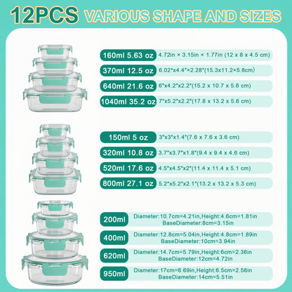 Borosilicate Glass Food Storage Containers Set – 10/12/17pcs Airtight Meal Prep Bento Boxes with Locking Lids, BPA Free, Microwave & Dishwasher Safe, Leak Proof, Mixed Colors