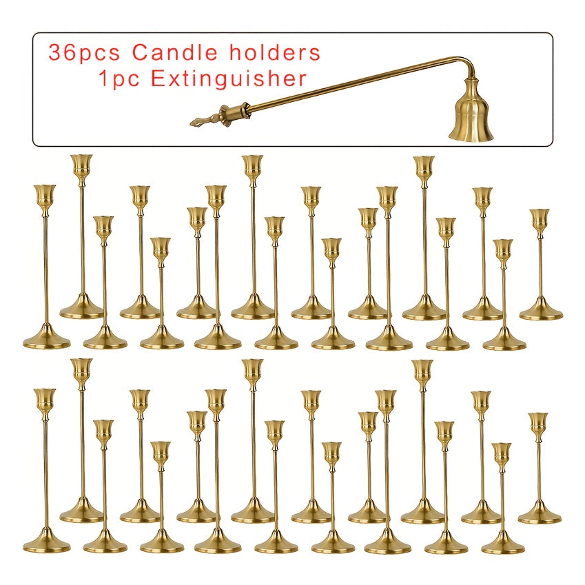 30pcs/48pcs Copper Plated Candlestick Holders, Retro Style Minimalist Dining Tables Center Decoration, Suitable for Celebrations, Birthdays, Weddings And Christmas, Parties, Dining Tables, Fireplace Decoration Candle Holders
