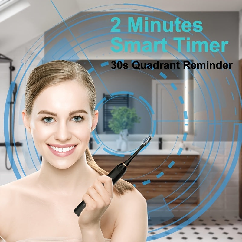 Rechargeable Electric Toothbrush 6 Cleaning Modes with 8 Brush Heads - USB Charge, Soft Bristles, Portable for Travel & Home Use, Oral Care Toothbrush for Men & Women - Black / White / Pink