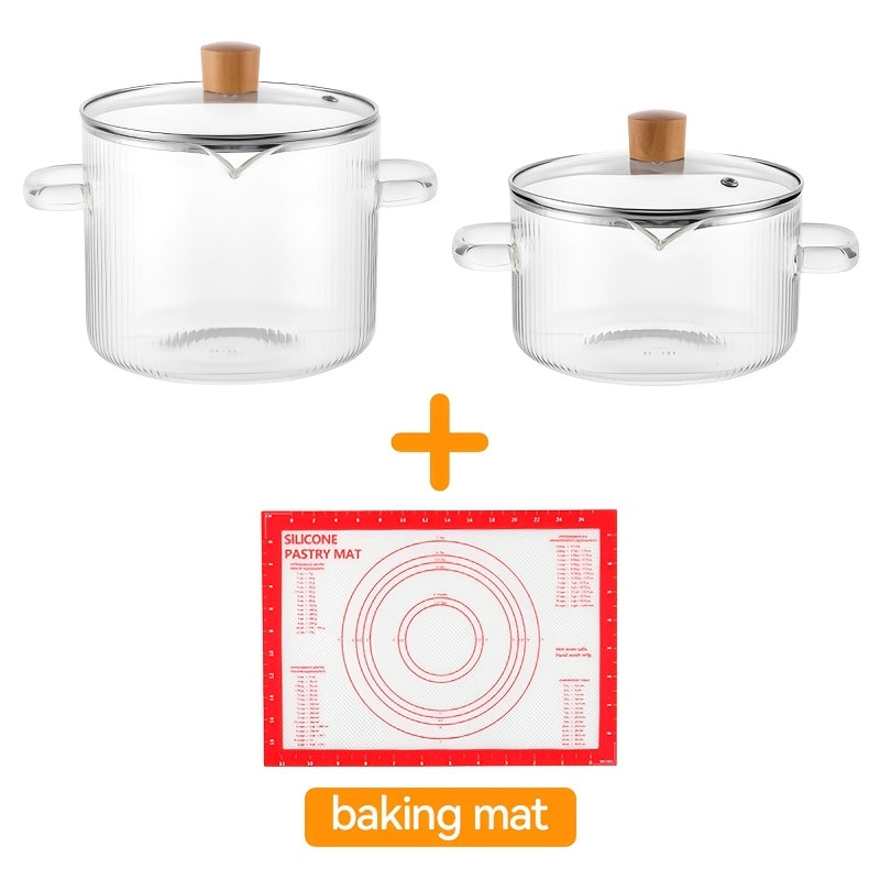 [2-Pack] Stovetop Safe Ribbed Glass Pots with Lids, 78Oz & 54Oz Saucepan for Soup Ramen Milk, Heat Resistant Borosilicate Cookware