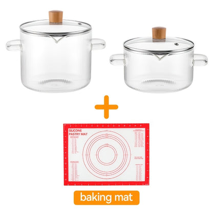 [2-Pack] Stovetop Safe Ribbed Glass Pots with Lids, 78Oz & 54Oz Saucepan for Soup Ramen Milk, Heat Resistant Borosilicate Cookware