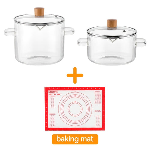 [2-Pack] Stovetop Safe Ribbed Glass Pots with Lids, 78Oz & 54Oz Saucepan for Soup Ramen Milk, Heat Resistant Borosilicate Cookware