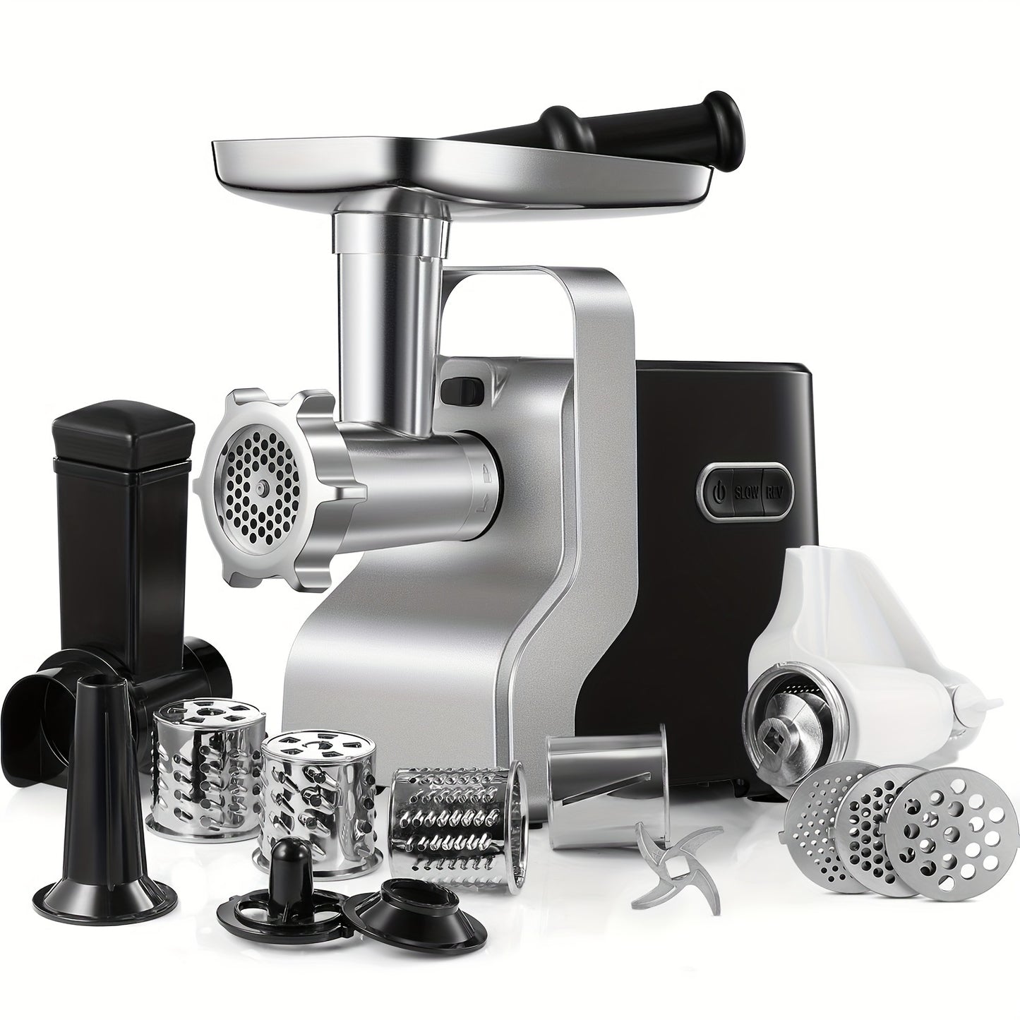 5-In-1 Electric Meat Grinder with Sausage Stuffer, Vegetable Slicer, Tomato Juicer, Kubbe Kits, 3 Grinding Plates, 3-Speed, 4.5 Pounds/Min