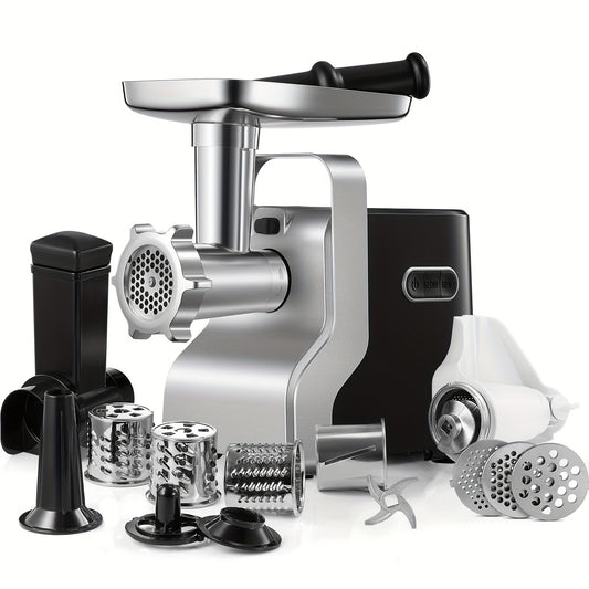 5-In-1 Electric Meat Grinder with Sausage Stuffer, Vegetable Slicer, Tomato Juicer, Kubbe Kits, 3 Grinding Plates, 3-Speed, 4.5 Pounds/Min