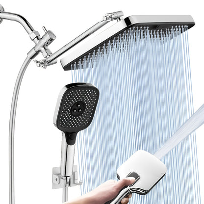 High-Pressure Shower Head Combination with Handheld Spray - 9-Spray Settings Suitable for Bath/Shower, Stainless Leakproof Rainfall Shower System, Adjustable Angle & Hose, Bracket, Polished Square for Modern Bathrooms,for Shower Use Only