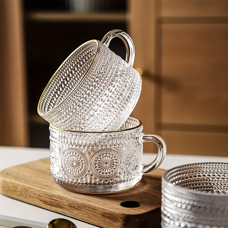 4pcs, 13oz/384ml, Vintage Sunflower Breakfast Cup Set - High-quality Glass Cup, Multifunctional Cutlery with Spoon And Lid, Suitable for Coffee, Tea, Cappuccino, Latte, Grains, Yogurt, Milk.
