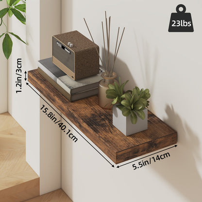 Floating Shelves for Wall 4/8pcs 15.8 Inch, Rustic Wood Wall Shelves with Invisible Brackets, Wall Mounted Display Shelf for Home Decor, Living Room, Bedroom, Bathroom – Walnut, Brown, Black, White, Gray