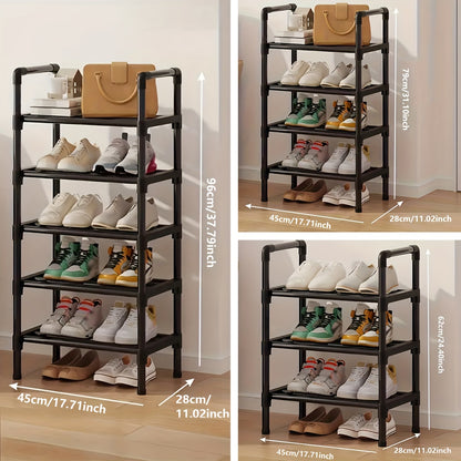 Shoe Rack Multi-Layer Space Saving - 3 to 8 Tier Shoe Storage Stand Organizer for Entryway Bedroom Closet Corridor, Stackable Shoe Shelf for Doorway, Black 23.62 Inch Wide