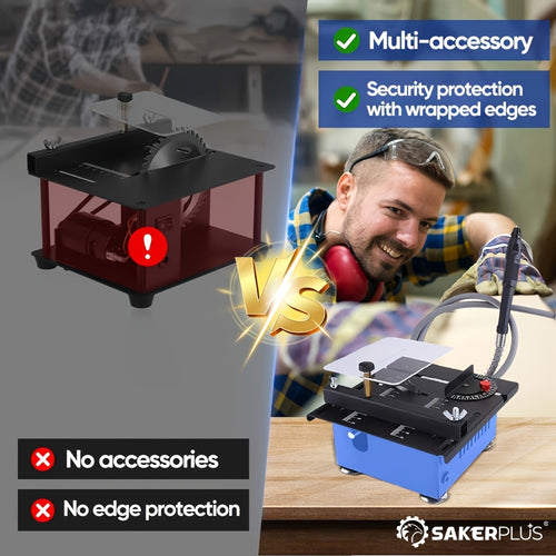 Sakerplus 100W Mini Table Saw with Woodworking Pen Set, 7-Speed & Angle Adjustable Electric Saw Cutter, 16mm Max Cutting Depth for Precision Crafts, Model Making, DIY Jewelry & Home Projects, Birthday Holiday Gifts for Men, Woodworkers, Beginners