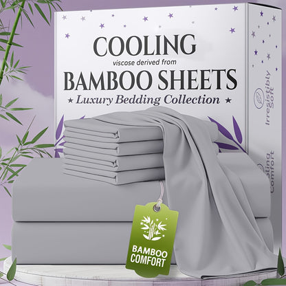 for extra Deep Pocket Bamboo Sheets Set - 4/6pcs Breathable & Cooling Bamboo Bed Sheet Set, Kid Sheet & Pillowcase Sets, Hotel Luxury, Soft Wrinkle-Free For Extra Deep Mattresses, Room Decor