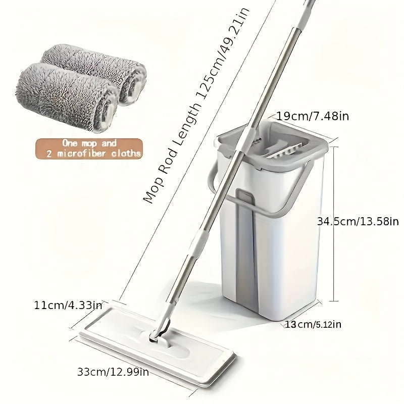 Home Mop and Bucket Set with Wringer – Flat Mop System for Efficient Floor and Wall Cleaning, Includes 2 Reusable Microfiber Pads, Ideal for Bedroom, Bathroom, Kitchen, Living Room, Household Cleaning Tools|Sleek Mop Design|Metal Handle Mop, Mops for Floo