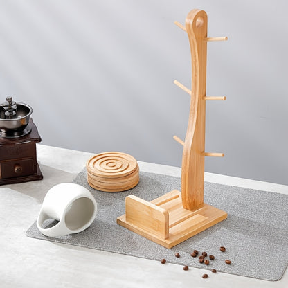 6pcs Ceramic Coffee Cup Set with Wooden Coasters and Cup Holder, Suitable for Lattes, Cappuccinos, Espresso Mugs, and Teacups - a Perfect Choice for Home, Office, or Café Use, Ideal as a Holiday Gift or Birthday Present, 200ml/6.8oz