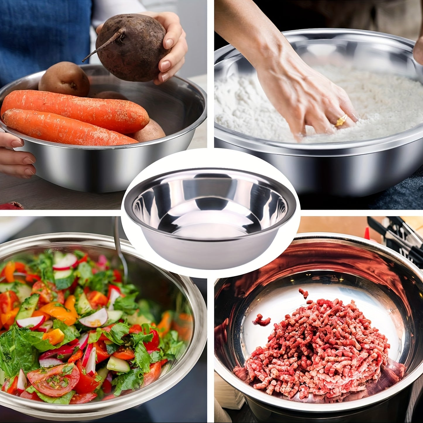 16 Inch Stainless Steel Mixing Bowl with Footed Design - Rust-Resistant Large Salad Bowl, Vegetable & Fruit Washing Basin, Dish Pan & Soaking Tub for Home Kitchen, Easy to Clean, Durable Kitchenware, Bowls for Kitchen father gift