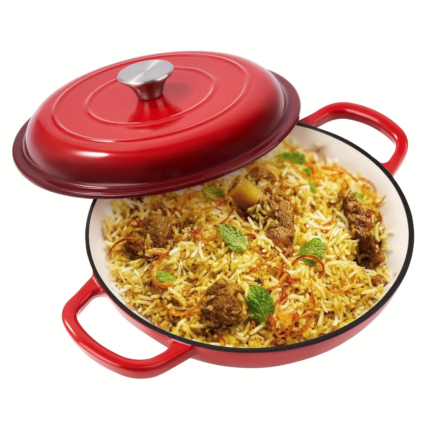 Enamel Cast Iron Dutch Oven 3QT with Lid, Shallow Braiser Pot with Double Handles for Cooking Braising Stewing, Compatible with All Stovetops & Oven – Colorful Enameled Cast Iron Cookware