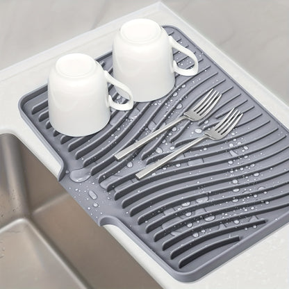 High Quality Kitchen Utensil Drying Pad And Drain Pad, Utensil Insulation Pad, Dishwashing Dish Drain Pad, Slope Design Drainage, Bathroom Cosmetics Drying Pad, High-grade Silicone Material, Easy Storage For Kitchen Essentials, Large Size 34.5*19in
